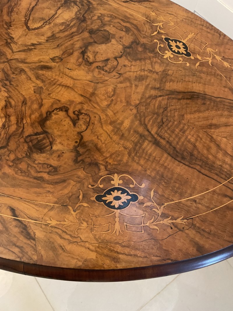 Antique Victorian Quality Inlaid Burr Walnut Oval Centre Table - Image 11